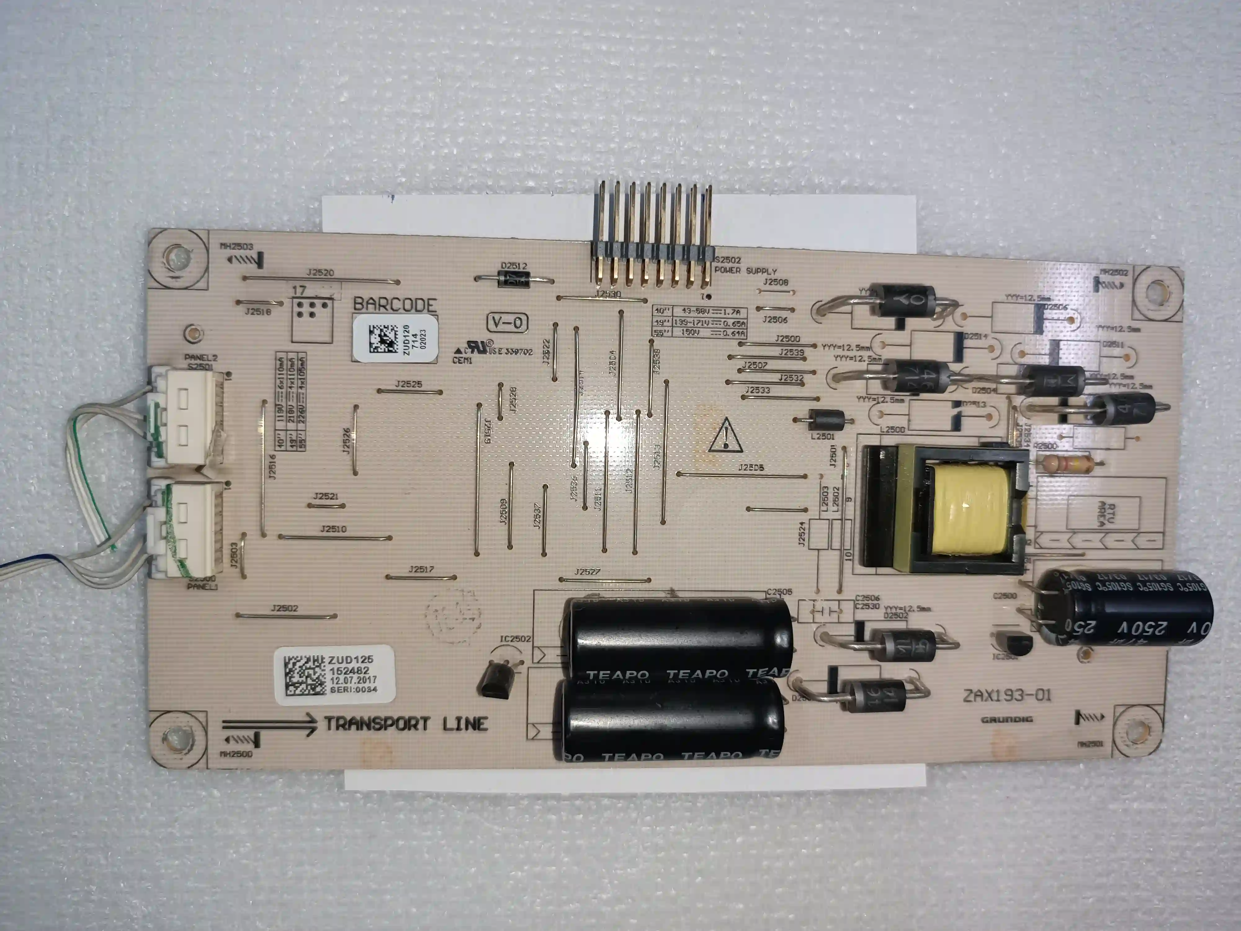 APDP-182A2 , ZUM193R-4 , ZNL193-07 , ZPN193-02 , ZAX193-01 ARCELIK-BEKO-GRUNDIG POWERBOARD